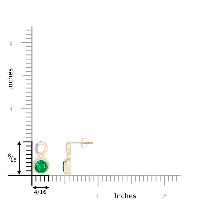 5mm AAA Bezel-Set Emerald Infinity Stud Earrings with Diamonds in Rose Gold product image