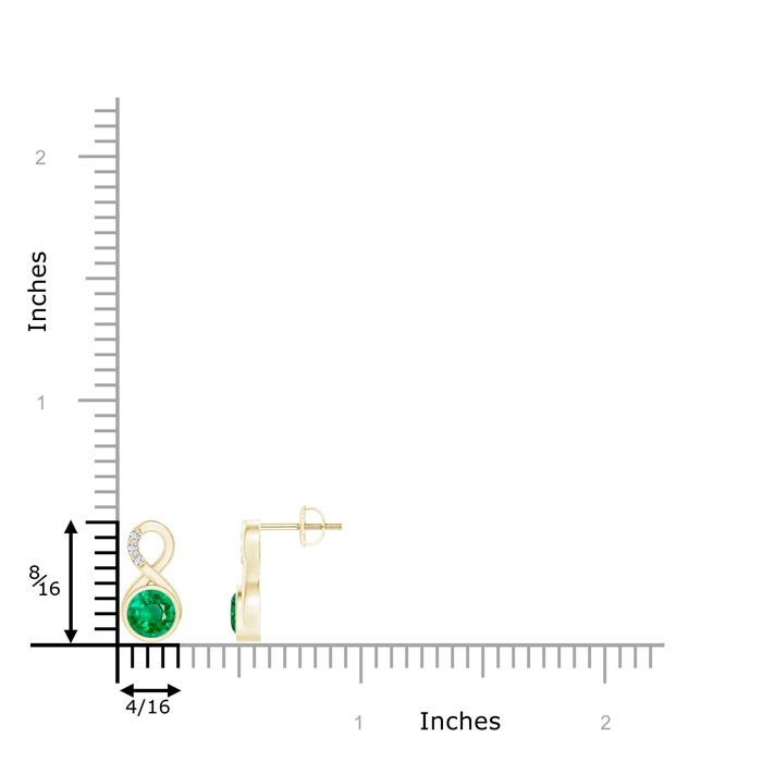 5mm AAA Bezel-Set Emerald Infinity Stud Earrings with Diamonds in Yellow Gold product image