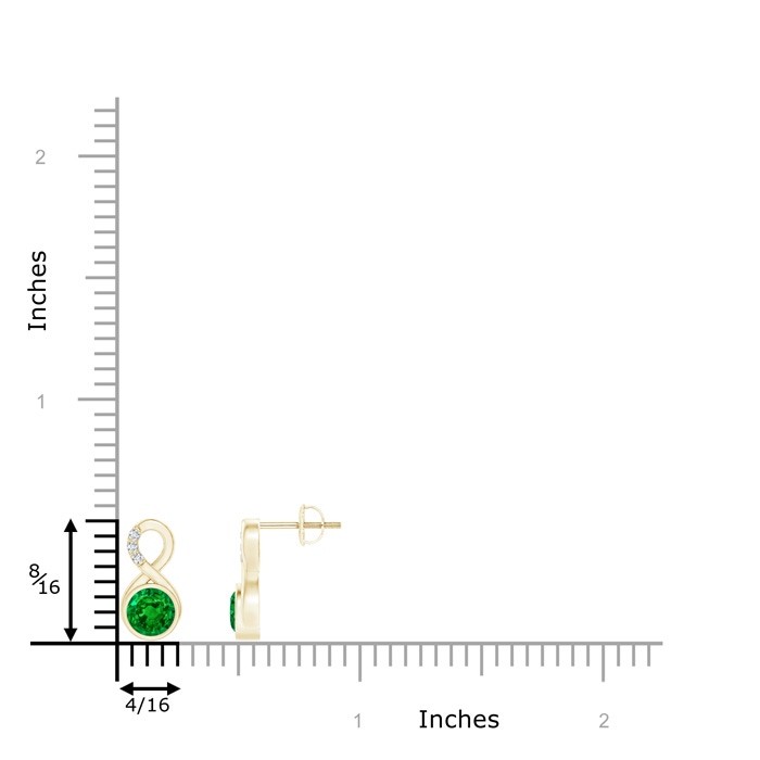 5mm AAAA Bezel-Set Emerald Infinity Stud Earrings with Diamonds in Yellow Gold product image