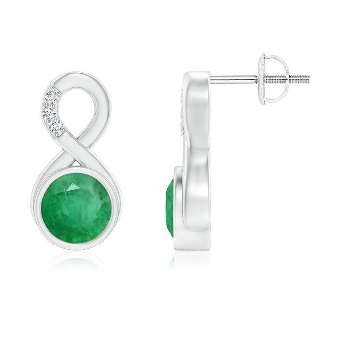 6mm A Bezel-Set Emerald Infinity Stud Earrings with Diamonds in P950 Platinum 