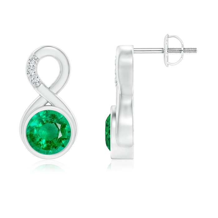 6mm AAA Bezel-Set Emerald Infinity Stud Earrings with Diamonds in P950 Platinum 