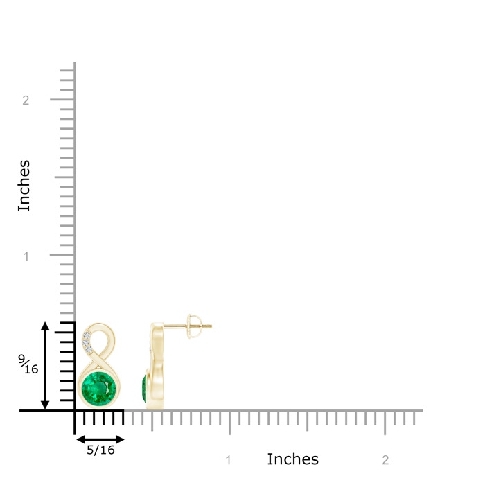 6mm AAA Bezel-Set Emerald Infinity Stud Earrings with Diamonds in Yellow Gold product image