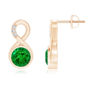 6mm AAAA Bezel-Set Emerald Infinity Stud Earrings with Diamonds in 9K Rose Gold
