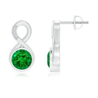 6mm AAAA Bezel-Set Emerald Infinity Stud Earrings with Diamonds in P950 Platinum