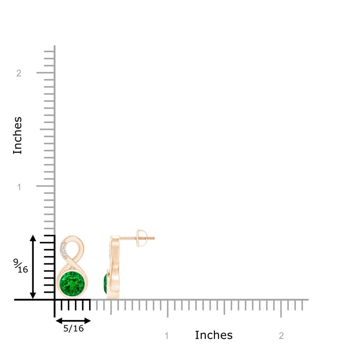 6mm AAAA Bezel-Set Emerald Infinity Stud Earrings with Diamonds in Rose Gold product image
