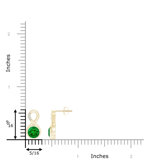 6mm AAAA Bezel-Set Emerald Infinity Stud Earrings with Diamonds in Yellow Gold product image
