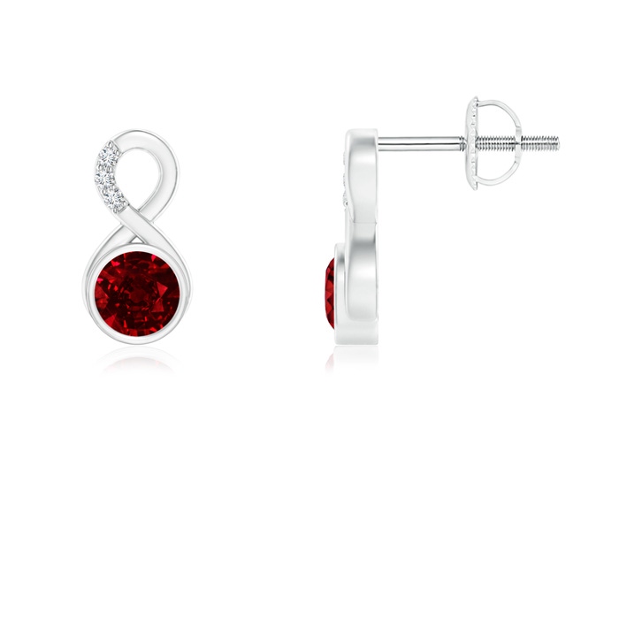 4mm AAAA Bezel-Set Ruby Infinity Stud Earrings with Diamonds in P950 Platinum