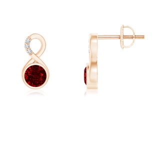 4mm AAAA Bezel-Set Ruby Infinity Stud Earrings with Diamonds in Rose Gold