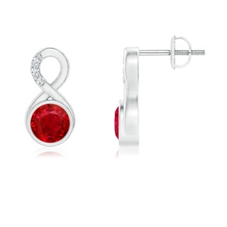 5mm AAA Bezel-Set Ruby Infinity Stud Earrings with Diamonds in White Gold