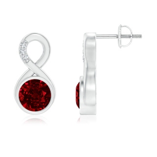 6mm AAAA Bezel-Set Ruby Infinity Stud Earrings with Diamonds in P950 Platinum