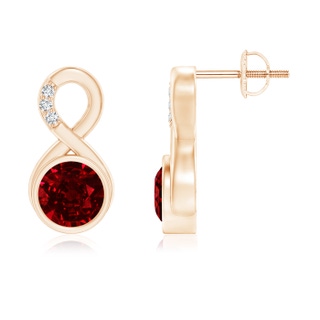 6mm AAAA Bezel-Set Ruby Infinity Stud Earrings with Diamonds in Rose Gold