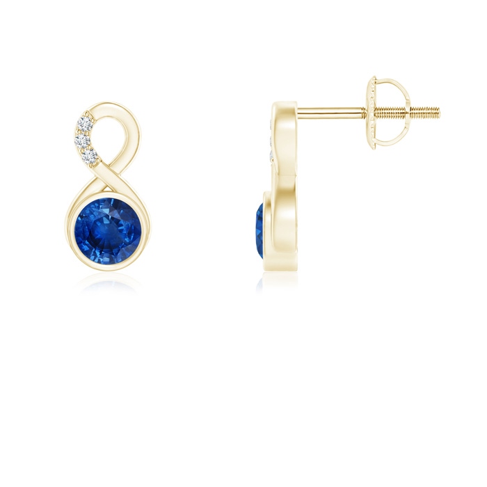 4mm AAA Bezel-Set Sapphire Infinity Stud Earrings with Diamonds in Yellow Gold 