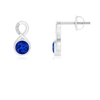 4mm AAAA Bezel-Set Sapphire Infinity Stud Earrings with Diamonds in White Gold