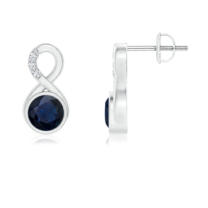 5mm A Bezel-Set Sapphire Infinity Stud Earrings with Diamonds in White Gold 