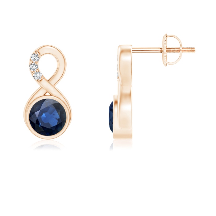 5mm AA Bezel-Set Sapphire Infinity Stud Earrings with Diamonds in Rose Gold 
