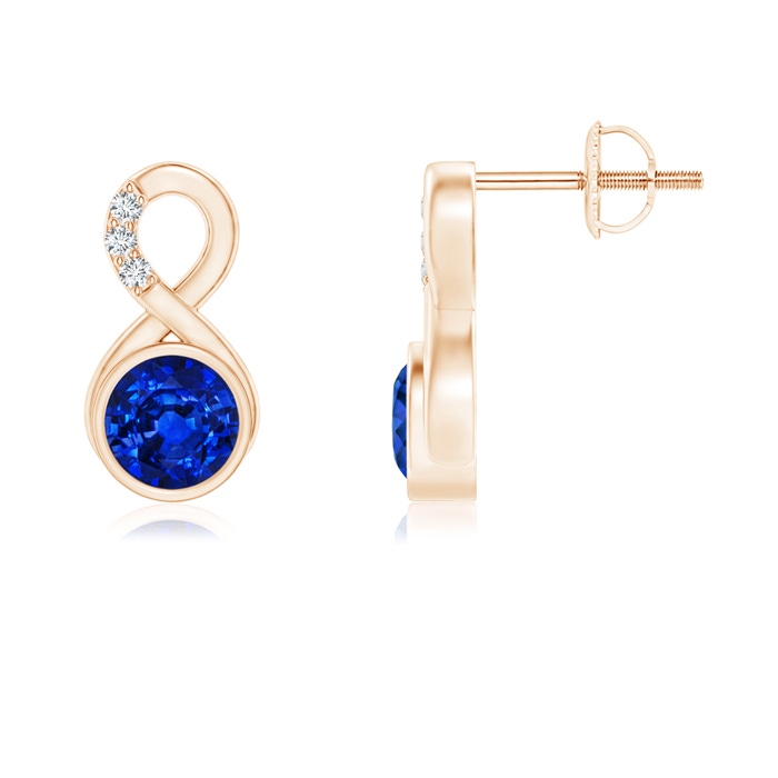 5mm AAAA Bezel-Set Sapphire Infinity Stud Earrings with Diamonds in Rose Gold 