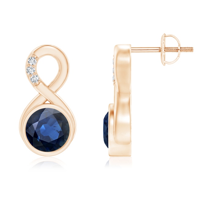 6mm AA Bezel-Set Sapphire Infinity Stud Earrings with Diamonds in Rose Gold 
