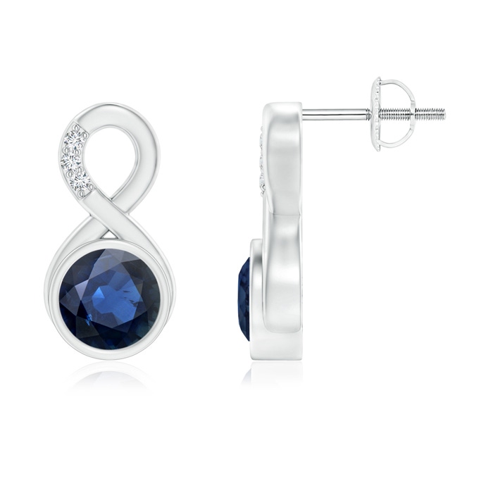 6mm AA Bezel-Set Sapphire Infinity Stud Earrings with Diamonds in White Gold 