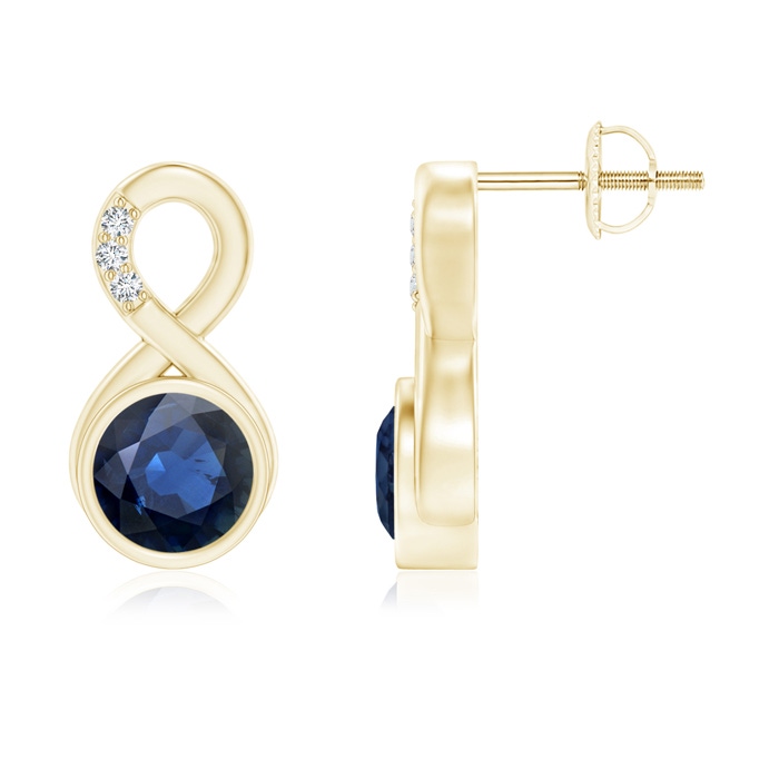 6mm AA Bezel-Set Sapphire Infinity Stud Earrings with Diamonds in Yellow Gold 