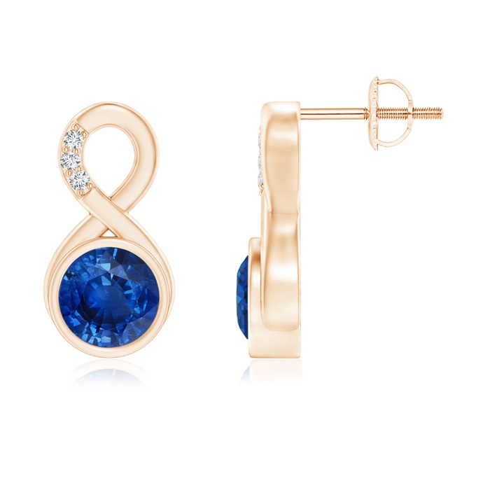 6mm AAA Bezel-Set Sapphire Infinity Stud Earrings with Diamonds in Rose Gold 