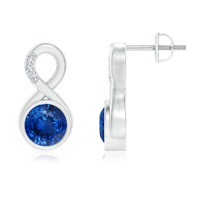 6mm AAA Bezel-Set Sapphire Infinity Stud Earrings with Diamonds in White Gold