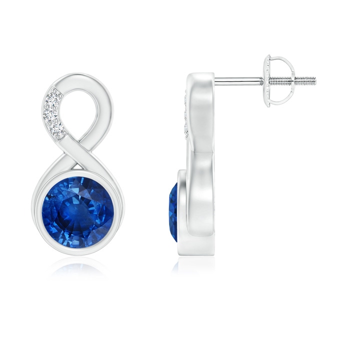 6mm AAA Bezel-Set Sapphire Infinity Stud Earrings with Diamonds in White Gold 