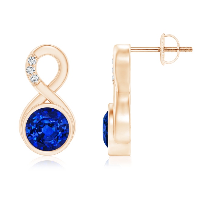 6mm AAAA Bezel-Set Sapphire Infinity Stud Earrings with Diamonds in Rose Gold 