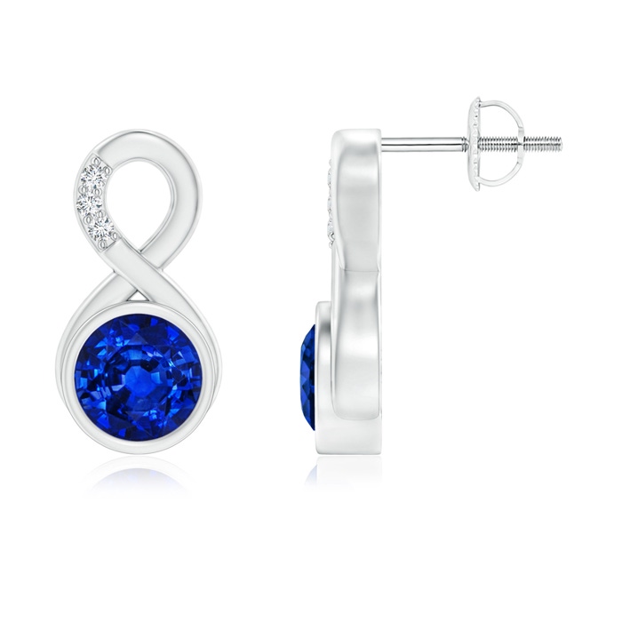 6mm AAAA Bezel-Set Sapphire Infinity Stud Earrings with Diamonds in White Gold 
