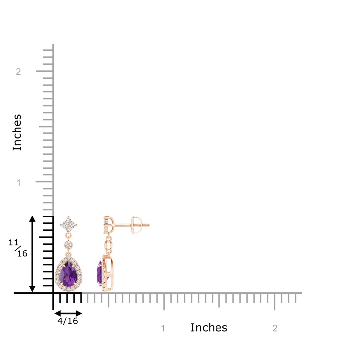 6x4mm AAA Claw-Set Pear Amethyst and Diamond Halo Drop Earrings in Rose Gold product image