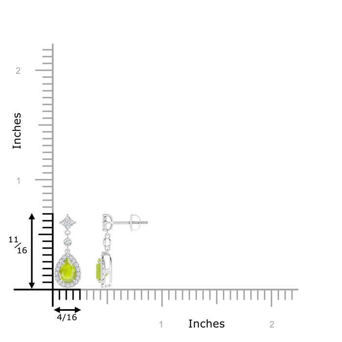 6x4mm A Claw-Set Pear Peridot and Diamond Halo Drop Earrings in P950 Platinum product image