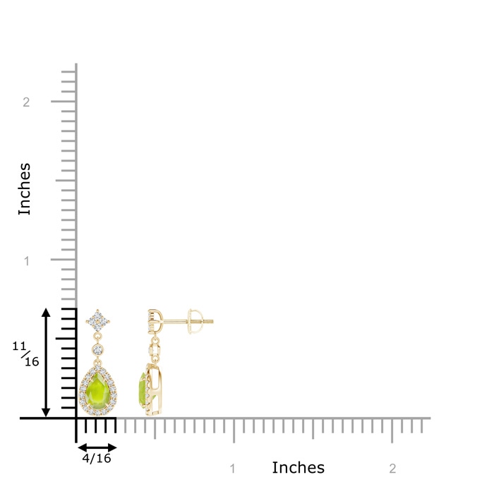 6x4mm A Claw-Set Pear Peridot and Diamond Halo Drop Earrings in Yellow Gold product image