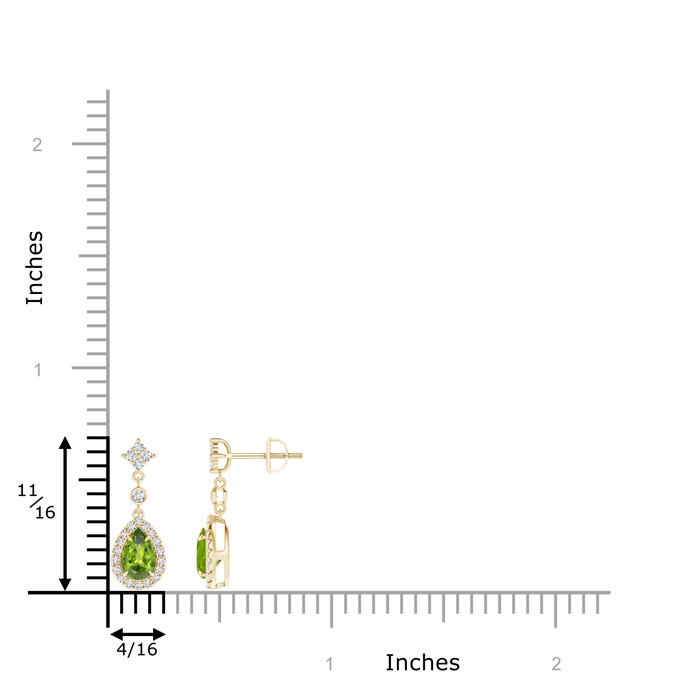 6x4mm AAA Claw-Set Pear Peridot and Diamond Halo Drop Earrings in Yellow Gold product image