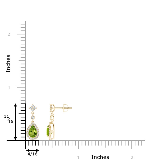 6x4mm AAAA Claw-Set Pear Peridot and Diamond Halo Drop Earrings in Yellow Gold product image