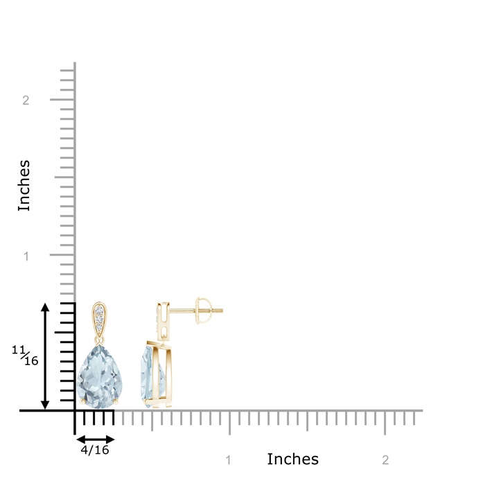 10x7mm A Pear-Shaped Solitaire Aquamarine Drop Earrings with Diamonds in Yellow Gold product image