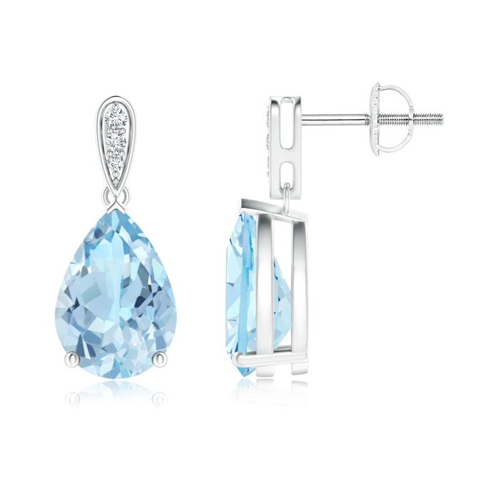 10x7mm AAA Pear-Shaped Solitaire Aquamarine Drop Earrings with Diamonds in P950 Platinum 