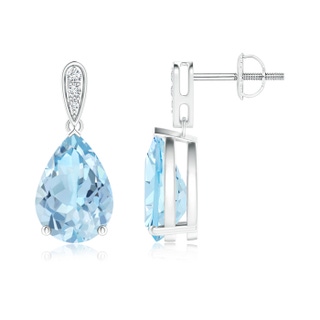 10x7mm AAA Pear-Shaped Solitaire Aquamarine Drop Earrings with Diamonds in White Gold