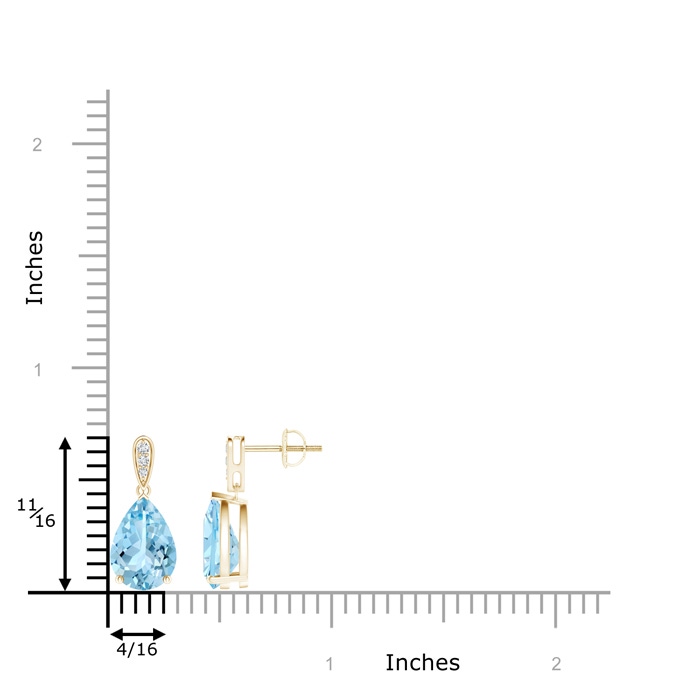 10x7mm AAAA Pear-Shaped Solitaire Aquamarine Drop Earrings with Diamonds in Yellow Gold product image