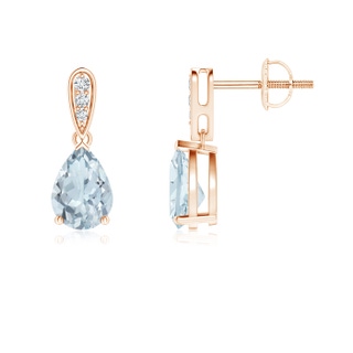 7x5mm A Pear-Shaped Solitaire Aquamarine Drop Earrings with Diamonds in 9K Rose Gold