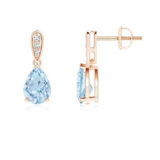 7x5mm AA Pear-Shaped Solitaire Aquamarine Drop Earrings with Diamonds in 9K Rose Gold
