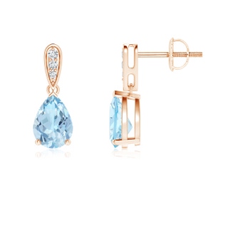 7x5mm AAA Pear-Shaped Solitaire Aquamarine Drop Earrings with Diamonds in Rose Gold