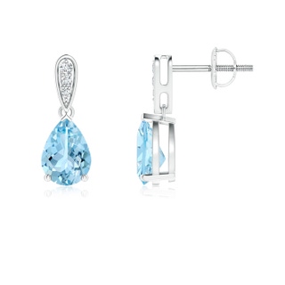 7x5mm AAAA Pear-Shaped Solitaire Aquamarine Drop Earrings with Diamonds in P950 Platinum