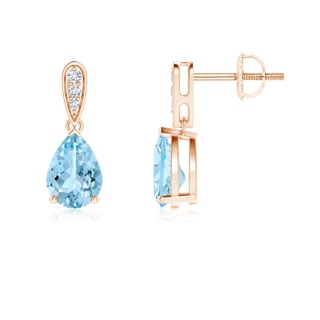 7x5mm AAAA Pear-Shaped Solitaire Aquamarine Drop Earrings with Diamonds in Rose Gold