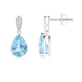 8x6mm AAAA Pear-Shaped Solitaire Aquamarine Drop Earrings with Diamonds in P950 Platinum