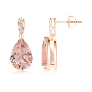 10x7mm AAA Pear-Shaped Solitaire Morganite Drop Earrings with Diamonds in 9K Rose Gold