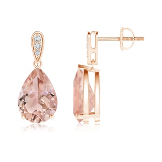 10x7mm AAA Pear-Shaped Solitaire Morganite Drop Earrings with Diamonds in Rose Gold