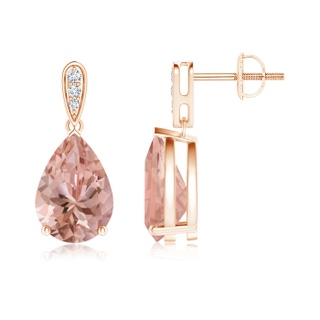 10x7mm AAAA Pear-Shaped Solitaire Morganite Drop Earrings with Diamonds in 9K Rose Gold