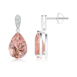 10x7mm AAAA Pear-Shaped Solitaire Morganite Drop Earrings with Diamonds in P950 Platinum