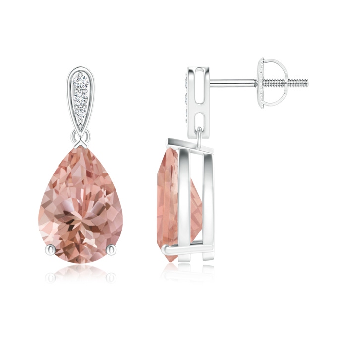 10x7mm AAAA Pear-Shaped Solitaire Morganite Drop Earrings with Diamonds in White Gold