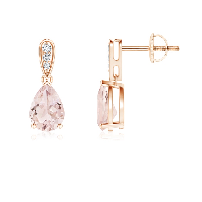 7x5mm A Pear-Shaped Solitaire Morganite Drop Earrings with Diamonds in 9K Rose Gold 