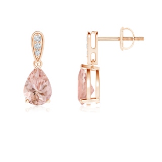 7x5mm AAAA Pear-Shaped Solitaire Morganite Drop Earrings with Diamonds in 9K Rose Gold